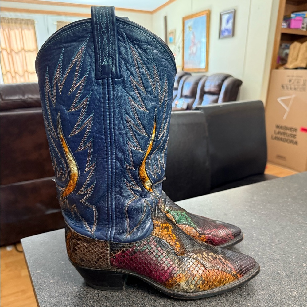 Vintage Dan Post Rainbow Python Snake skin Leather Western Cowboy Boots 8M Women